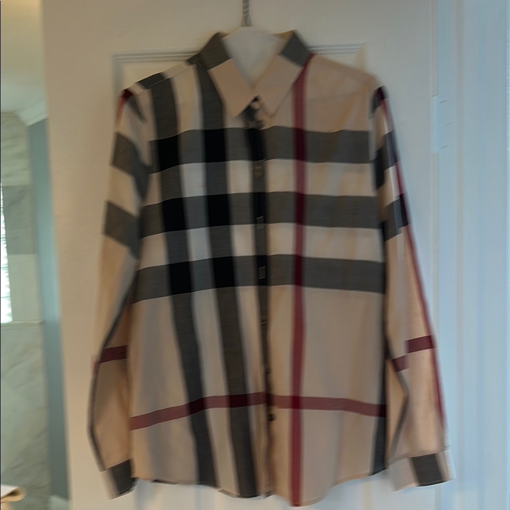 Burberry Beige and Black Button Down Shirt